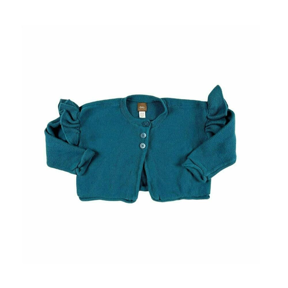 Tea Collection Teal Oasis Ruffle Button Cardigan Glacier Blue 18-24 Months